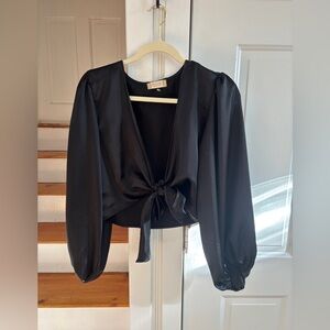 Elegant Black Altar’d State tie top, party, going out, sateen, balloon sleeve L